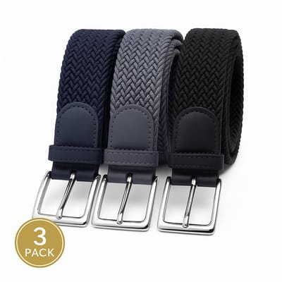 3 pack deal - Elastische riem - gevlochten broekriem - dames en heren riemen - Kleur 1 Blauw 2 Grijs 3 Zwart 105 cm