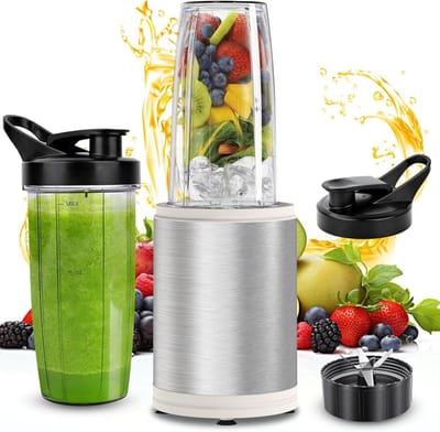 Portable Blender - Mini Mixer - Gezonde Drankjes Maken - Krachtige 1200W Motor - 2x 800 ml Cups - Zilver