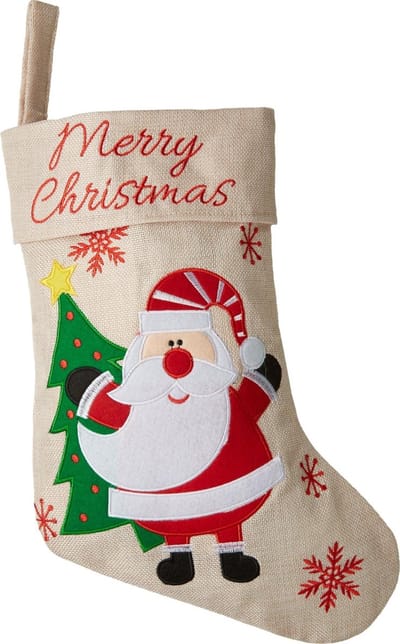 dressforfun - Sint-Niklaaslaarzen in jutelook met kerstmanmotief - verkleedkleding kostuum halloween verkleden feestkleding carnavalskleding carnaval feestkledij partykleding - 303316