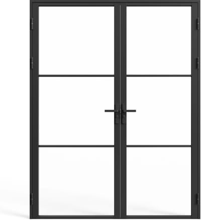 Vente-unique Omkeerbare dubbele deur in aluminium en gehard glas - 2 x H204 x B93 cm - Zwart - MASERU