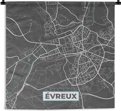 Wandkleed - Wanddoek - Évreux - Frankrijk - Plattegrond - Stadskaart - Kaart - 180x180 cm - Wandtapijt