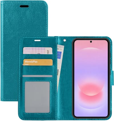 Hoesje - Met Pasjeshouder - Geschikt voor Samsung Galaxy A37 - Luxe Bookcase Portemonee - Flip Case - Kunstleer Book Case - Flipcase - Book Cover - Walletcase - Portemonneehoes - Turquoise