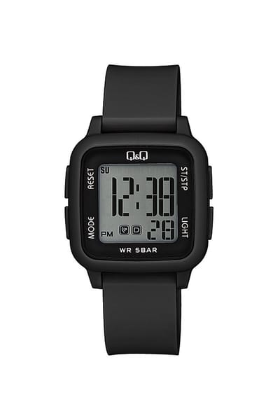 Q&Q G02A-001VY - Horloge - Digitaal - Unisex - Plastic band - Vierkant - Kunststof - Datumaanduiding - Stopwatch - Alarm - Tweede tijdzone - Backlight - Zwart - Transparant - Waterdicht 5 ATM