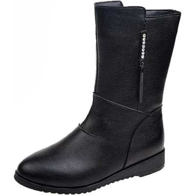 Dames Hoge Laarzen Zwart PU Dames Schoenen Middenlaarzen Antislip Herfst Winter Schoenen Comfortabel Plus Maat 42 Zapatos Mujer 38 zwart