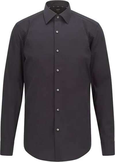 BOSS Hank slim fit overhemd - popeline - zwart - Strijkvriendelijk - Boordmaat: 46