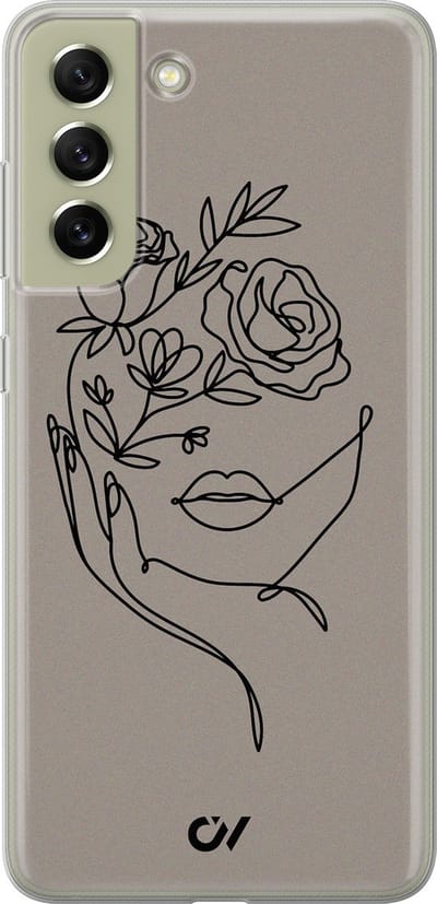 Hoesje geschikt voor Samsung Galaxy S21 FE hoesje - Oneline Face Flower - - Grijs - - Casevibes