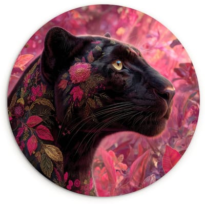 WallCircle® Wandcirkel 120x120 cm - Muurcirkel Luipaard - Bloemen - Roze - Muurdecoratie woonkamer - Wanddecoratie slaapkamer - Kamer decoratie accessoires - Ronde schilderijen XXL