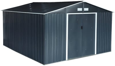 sweeek - Metalen tuinhuisje - slack - 12,99 m² antraciet - twee schuifdeuren, inclusief vloerbevestigingsset