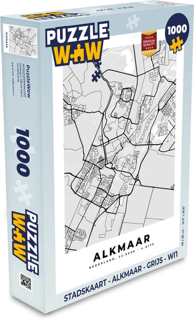 Puzzel Stadskaart - Alkmaar - Grijs - Wit - Legpuzzel - Puzzel 1000 stukjes volwassenen - Plattegrond