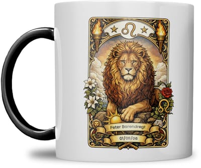 Sterrenbeeld mok - Leeuw - Zwart - Tarot mok - Gepersonaliseerd met naam en datum