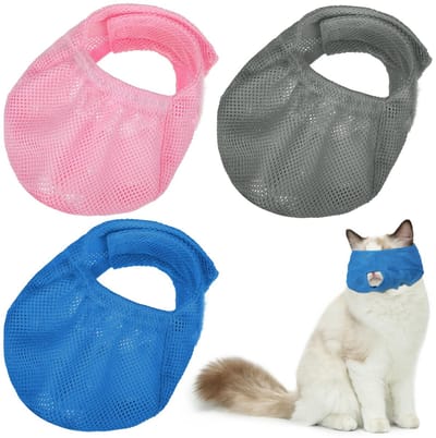 3 stuks - Muilkorf voor katten - Huisdierbenodigdheden - Multifunctionele muilkorf - Voor het voorkomen van bijten, toediening van medicatie en verzorging - Comfortabele - L - Blauw + Roze + Grijs