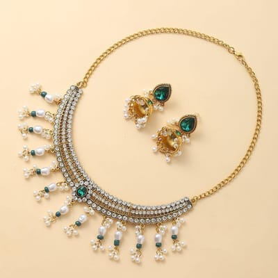 Parel Kwast Druipende Kralen Overdreven Ketting Oorbellen Vrouw Golf Mode Retro Sieraden Set Vrouw