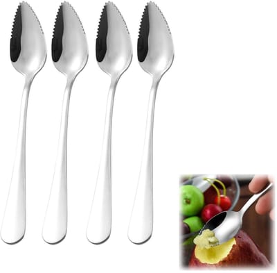 Allecto - 4PC Kiwi Lepel Roestvrij Staal - Gekartelde Lepel - Vaatwasmachinebestendig - Zilver - Voor Fruit en Desserts