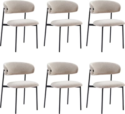 Colenis® - Daria Eetkamerstoelen Japandi - Set van 6 - Beige - Bouclé Stof - Luxe Gestoffeerde Zitting - Industrieel Design - Metalen Poten - Stof