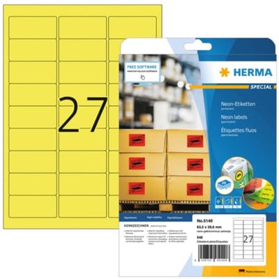 Huismerk Herma 5140 Universele Etiket 63,5x29,6mm Geel - 540 etiketten
