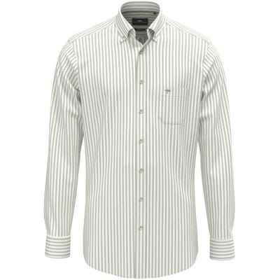 Fynch-Hatton Overhemd Allover Stripe Washed Oxford Button-Down Avocado / male