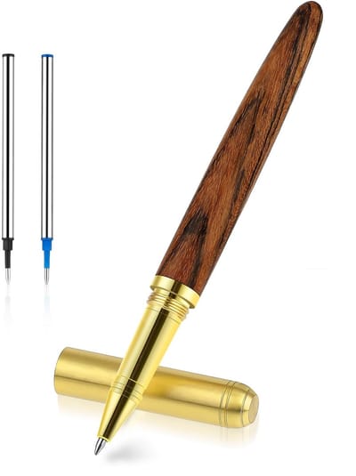 Retro Houten Rollerbal Pen Set met 0.5mm Fijne Punt en 2 Navullingen, Ideaal voor Dagboeken, Kantoor en Schoolgebruik