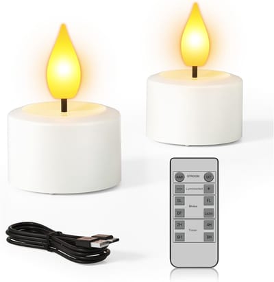 AHD® Led Kaarsen Met Bewegende Vlam - Oplaadbare Waxinelichtjes - Oplaadbare Kaarsen - Oplaadbare Theelichtjes - Wit - 4cm x 4cm x 6cm