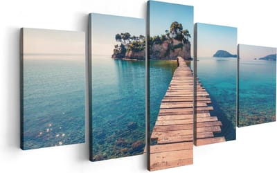 Artaza Canvas Schilderij Vijfluik Pad Op Het Water Naar Een Grieks Eiland  - 100x50 - Foto Op Canvas - Canvas Print