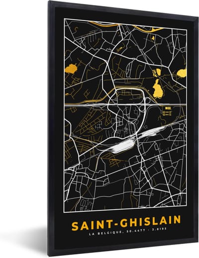 Fotolijst incl. Poster - Kaart - Goud - Stadskaart - België - Plattegrond - 40x60 cm - Posterlijst