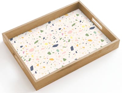 Dienblad hout 40x30 cm - Schootdienblad - Terrazzo - Patroon - Kleurrijk - Festival - Borrelplank rechthoek - Plateau dienbladen