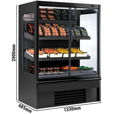 GGM Gastro Wandkühlregal - 1330mm - 370 Liter - mit 2 doppelt verglasten Flügeltüren & 2 Ablagen Zwart