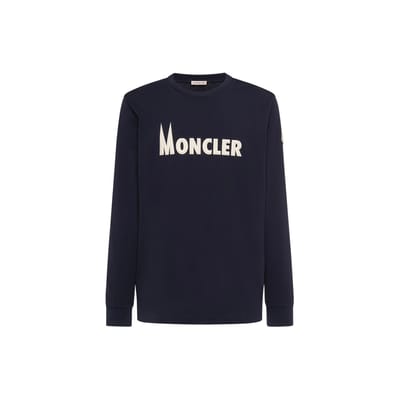 Moncler Logo Effen Gebreide Ronde Hals Lange Mouw T-shirt Heren tops Marineblauw J10918D00008829HP777 M gray