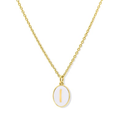 New Bling 9LA-20061-I Zilveren Ketting met Letterhangertje - I - Ovaal - 12x8,8mm - Emaille - Wit - Zilver - Initiaal sieraad - Verguld/Goud op Zilver