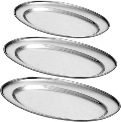 Serveerplaten Set - Ovale Schalen - Maaltijden Presenteren - Hoogglans Afwerking - 3 Maten - Zilverkleurig