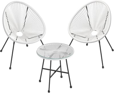 Furnstar Balkonmeubelset – Tuinmeubelset - Terrasmeubel -3-delig – 2 Stoelen – Weerbestendig - Glazen Tafel – Wit