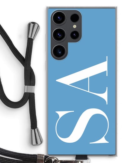 Gepersonaliseerd - Case Company® - Hoesje met koord geschikt voor Samsung Galaxy S23 Ultra hoesje met Koord - Monogram N°2 - Telefoonhoesje met Zwart Koord - Bescherming aan alle Kanten en Over de Schermrand