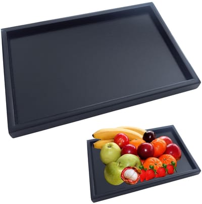 SnelShoppen - Houten Dienblad Rectangular Groot Decoratie Dienblad Keuken Zwart Bamboe Serveer Tray voor Thee Snacks Fruit Keuken Restaurant Bar (32 x