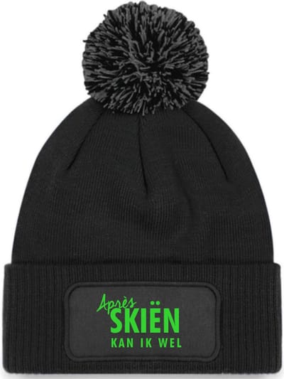 Après skiën kan ik wel wintermuts zwart pompoen | fluor groen - soBAD. | Unisex | Skimuts | Après ski verkleedkleren | met grappige tekst | Unisex