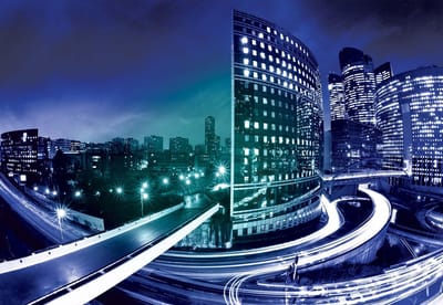 Fotobehang City Skyline Night | XL - 208cm x 146cm | 130g/m2 Vlies