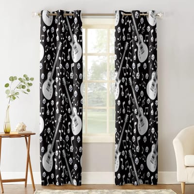 Schedel Muzieknoot Gitaar Slaapkamer Keuken Gordijnen Woonkamer Decoratie Artikelen Aanpasbare Gordijnen 135W x 60H(cm) gray