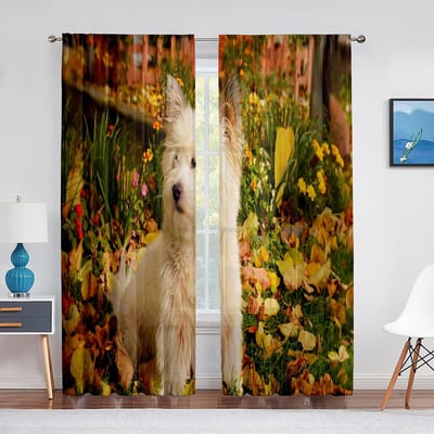 West Highland White Terrier Schattige Westie Hond Transparante Gordijnen voor Woonkamer Slaapkamer Decoratie Tule Voile Gordijn 1 PCS W100XH250cm&Grommet Top