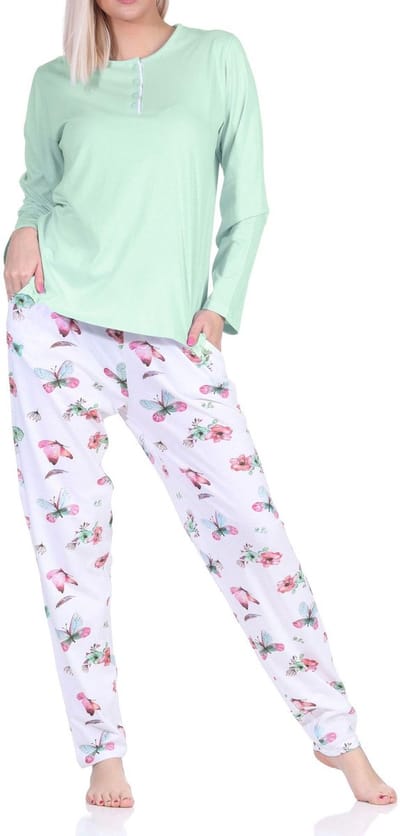 Normann damespyjama met lange mouwen en pyjamabroek in Floral Allover Print