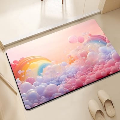 Badmat Antislip Absorberende Badkamermat Diatomeeënaarde Microvezel Badmat Zacht Sneldrogend 50 x 80 cm Regenboog Roze en Blauw en Paars