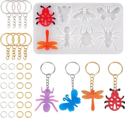 Inovra- Siliconen Mal Insectenthema - 1 Stuk - Inclusief Open Springringen - Inclusief Sleutelhangers - Grootte 155x95x5mm - Voor Epoxy Ambachten - Harsmal