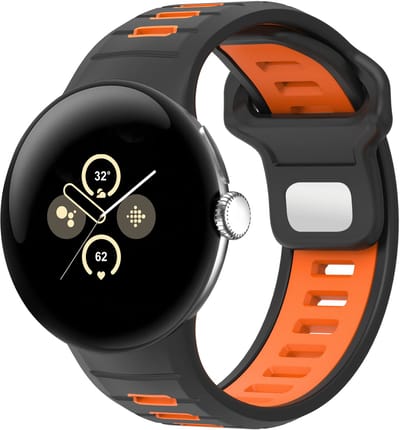 Strap-it Sport bandje siliconen geschikt voor Google Pixel Watch 5 (45 mm) / 4 (45 mm) / 3 (45 mm) - Zwart/Oranje
