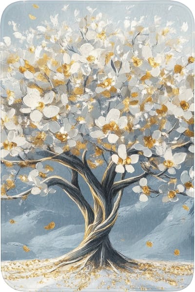 Badmat 60x90 cm - Antislip - Boom - Winter - Levensboom - Modern - Goud - Badmatten voor badkamer - Badkamermat - Douchemat - Badkamer mat
