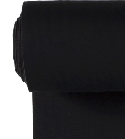 Boordstof Uni Rondgebreid 35 cm per Meter – Zwart – Elastische Boordstof voor Mouwen, Hals & Taille