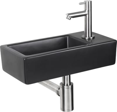 Differnz Hator fonteinset - 9x37.5x18.5cm - Rechthoek - 1 kraangat - Zwart