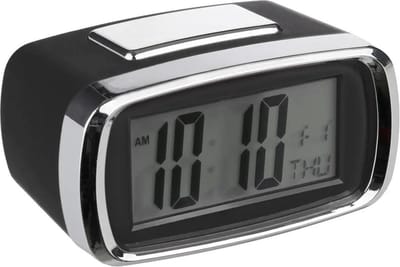 Atmosphera Tafelklok/wekker/alarmklok Snooze - zwart/zilver - kunststof - 10 x 6 cm - Digitaal/LED - batterij voeding
