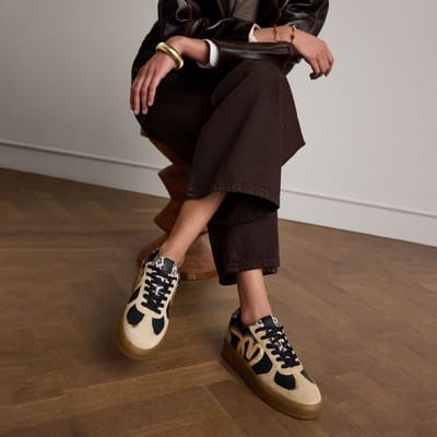 Manfield - Dames - Taupe leren sneakers met details - Maat 37