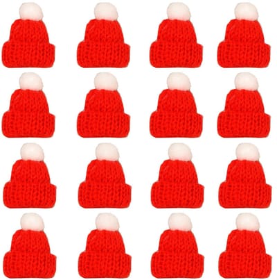 Dailygoods- Kerstornamenten 24 Stuks - Mini Gebreide Hoed - Kerstman Cap - Handgemaakte Accessoires - Fles Decoratie - Zacht Polyester - Kerstdecoratie