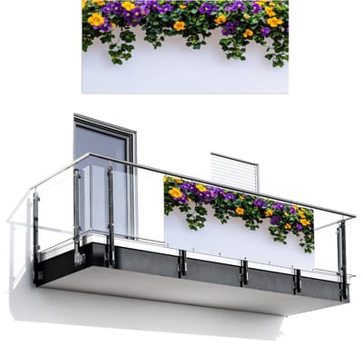 Balkonscherm 200x90 cm - Balkonposter Bloemen - Muur - Geel - Paars - Balkon scherm decoratie - Balkonschermen - Balkondoek zonnescherm