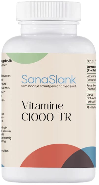 SanaSlank Vitamine C 1000mg 90 Tabletten - Time-Release - Weerstand Energie - Rozenbotel - Vegan