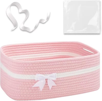 Leuke opbergmand voor speelgoed, handdoeken en snacks - Woven storage basket 34 x 25 x 15 cm (Roze)