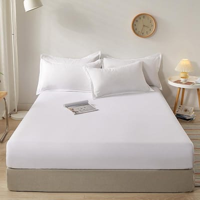 Hoeslaken met elastiek effen kleur matrasbeschermer voor eenpersoons-, tweepersoons- en kingsize bed katoen 150/160/180x200 2PCS Pillowcase48x74 gray